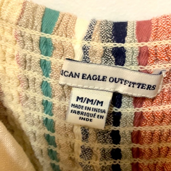 Multicoloured Stripes with Cream Base American Eagle Romper (w/ pockets!) (US M) - Picture 3 of 4